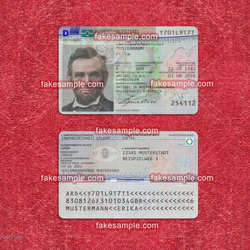 Germany Residence Card Fake Template